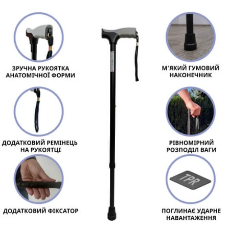 Палка алюминиевая с эргономичной ручкой Doctor Life 11874/SZ-G серая телескопическая регулируемая по высоте, 1 шт.: цены и характеристики