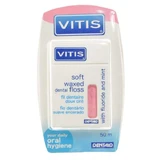 Vitis, нежная зубная нить с мит и фтором, розовая, вощеная, 50 м