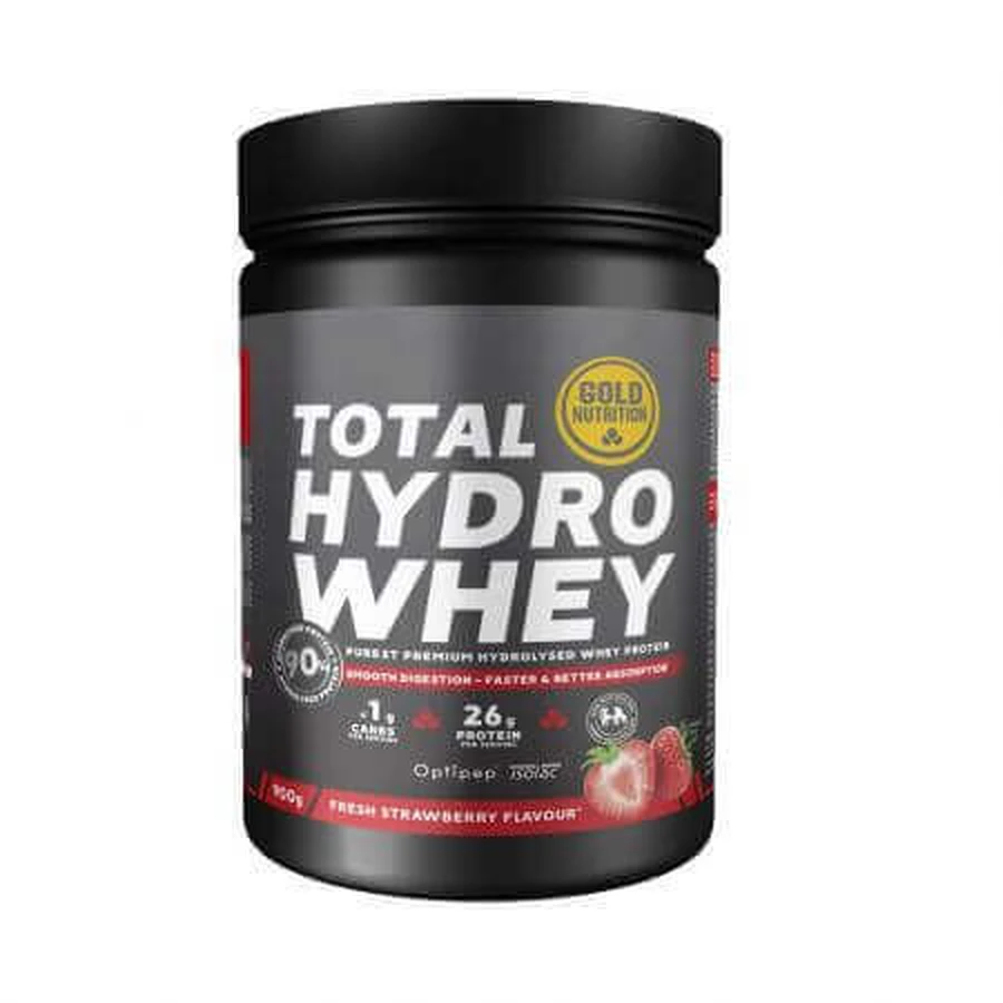 Протеїновий порошок зі смаком полуниці Total Hydro Whey, 900 г, 900 г, Gold Nutrition: ціни та характеристики