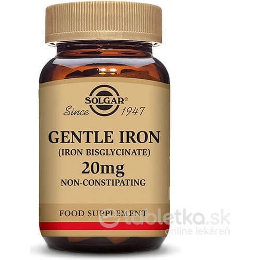 Solgar Gentle Iron 20 мг елезо (бісгліцинат заліза) дрібнодисперсний для вголос 90 капсул 1×90 cps, харчова добавка: ціни та характеристики
