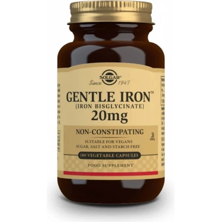 Solgar Gentle Iron 20 мг елезо (бісгліцинат заліза) дрібнодисперсний для вголос 90 капсул 1×90 cps, харчова добавка: ціни та характеристики