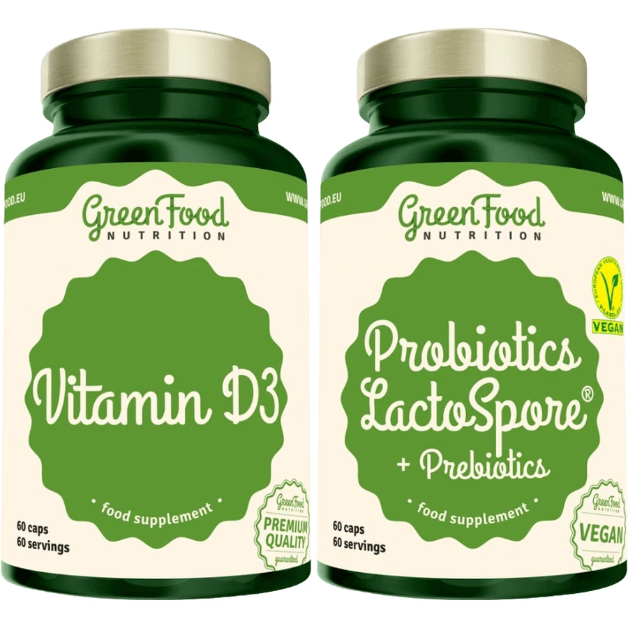 GreenFood Nutrition Пробіотики Lactospore® + пребіотики + вітамін D3 2 x 60 капсул: ціни та характеристики