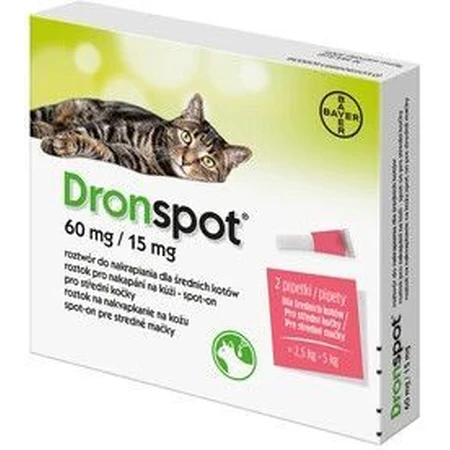 Дронспот 60 мг/15 мг Bayer Dronspot для кошек среднего размера, наружно, 2 шт. х 0,7 мл: цены и характеристики