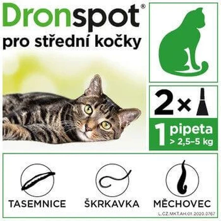 Дронспот 60 мг/15 мг Bayer Dronspot для кошек среднего размера, наружно, 2 шт. х 0,7 мл: цены и характеристики
