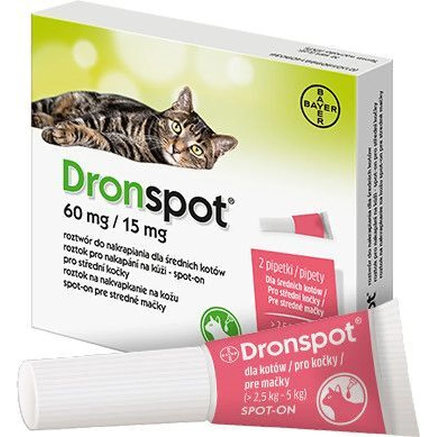 Дронспот 60 мг/15 мг Bayer Dronspot для кошек среднего размера, наружно, 2 шт. х 0,7 мл: цены и характеристики