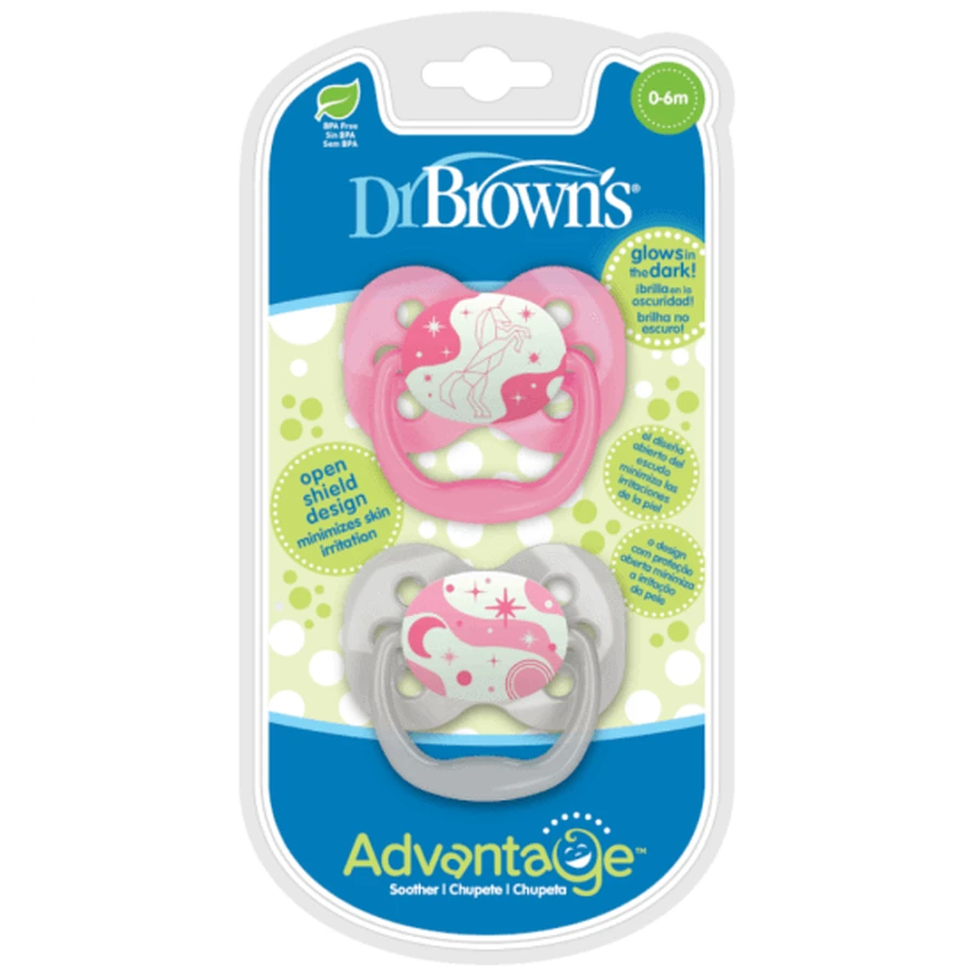 Набір з 2 силіконових пустушок з кришкою Advantage Pink, 0-6 місяців, Dr Brown`s: ціни та характеристики