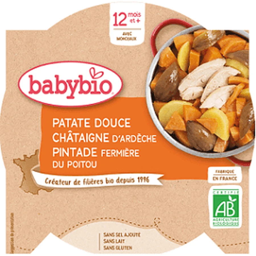 Babybio menu сладкий картофель с пюре из гатана и фермерской перловкой 230 г: цены и характеристики
