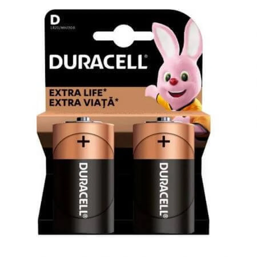 Лужні батарейки D Extra Life, 2 штуки, Duracell: ціни та характеристики