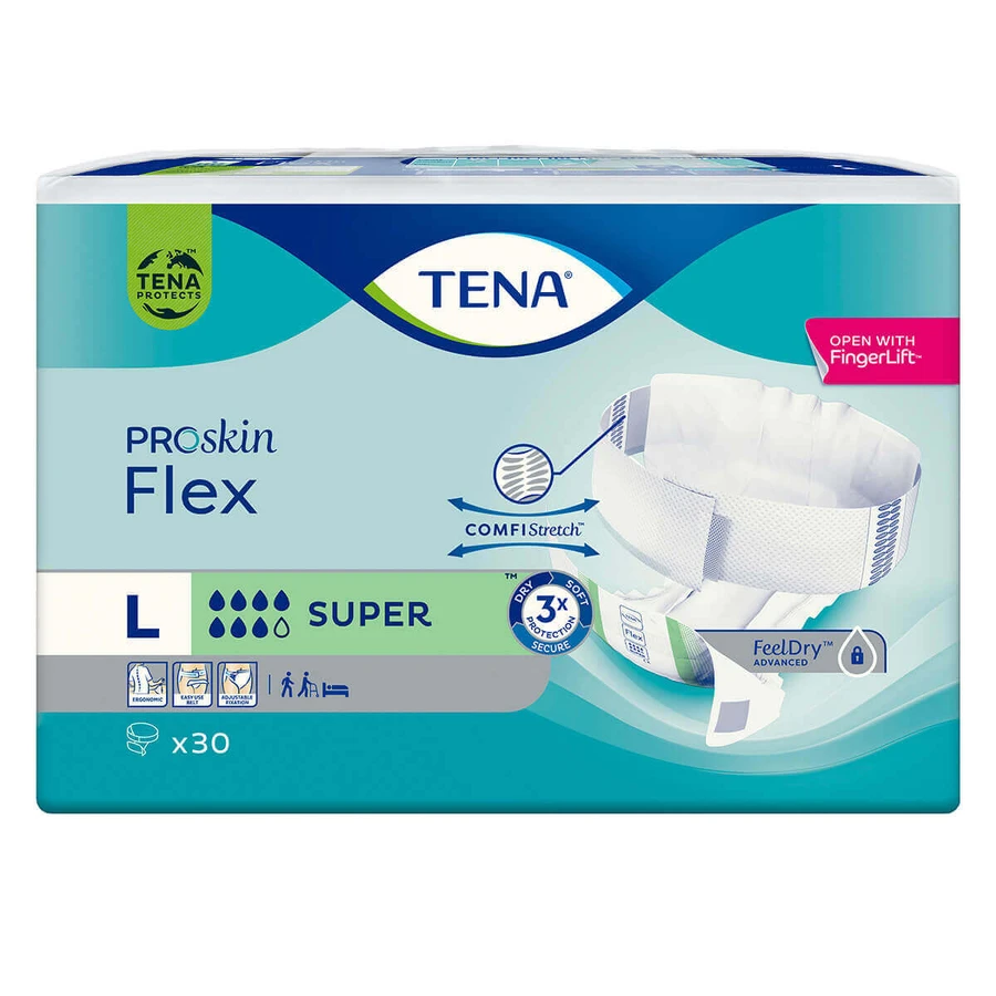 Tena Flex ProSkin, подгузники, размер L, 83-120 см, Super, 30 шт.: цены и характеристики
