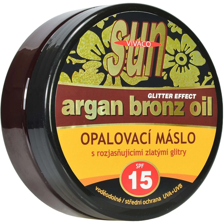Олія ши з аргановою олією Vivaco Argan Oil з золотистими блискітками SPF15, 200 мл: ціни та характеристики