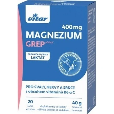 MAGNEZIUM 400MG+B6+C 20 Pcs GREP VITAR 1х20 шт, пакетики зі смаком грейпфрута: ціни та характеристики