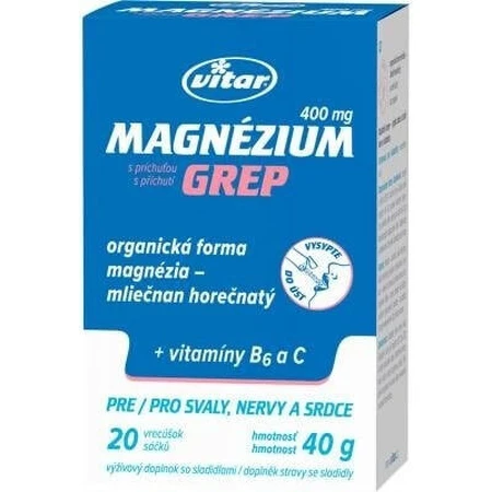 MAGNEZIUM 400MG+B6+C 20 Pcs GREP VITAR 1х20 шт, пакетики зі смаком грейпфрута: ціни та характеристики