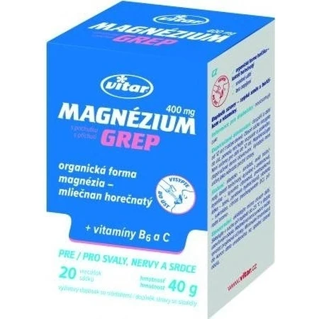 MAGNEZIUM 400MG+B6+C 20 Pcs GREP VITAR 1х20 шт, пакетики зі смаком грейпфрута: ціни та характеристики