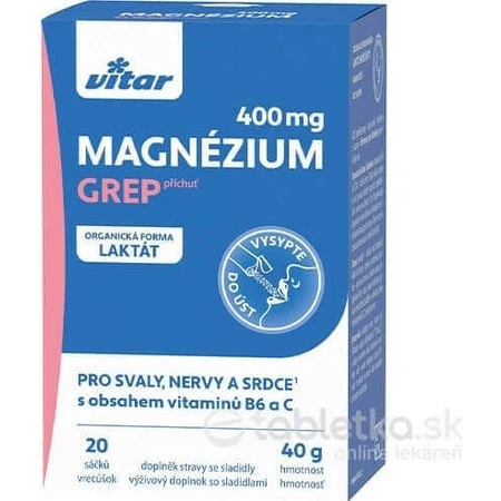 MAGNEZIUM 400MG+B6+C 20 Pcs GREP VITAR 1х20 шт, пакетики зі смаком грейпфрута: ціни та характеристики