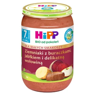 Пюре HiPP Danie Bio Буряк, яблуко та м'яка яловичина, після 7 місяців, 220 г