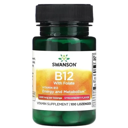 Swanson B-12 с фолатом, витамин B12 и фолиевая кислота, со вкусом клубники, 100 пастилок: цены и характеристики