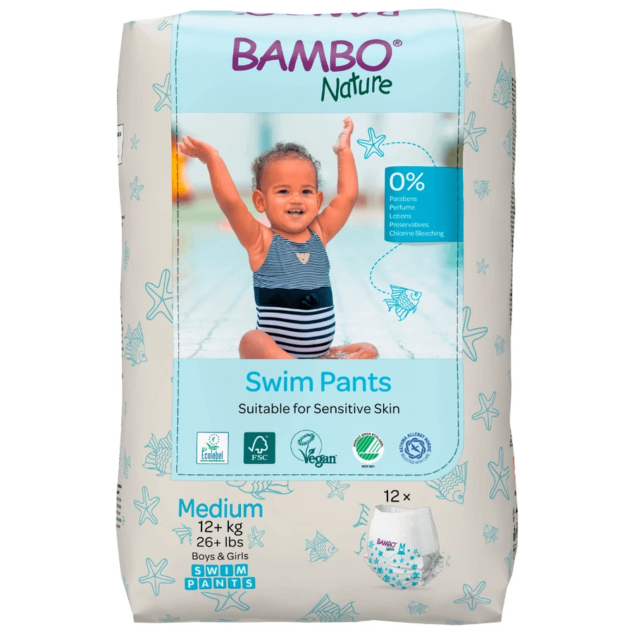Подгузники для ванной, размер M, +12 кг, 12 штук, Bambo Nature: цены и характеристики