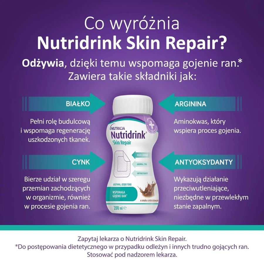 Энтеральное питание Nutridrink Skin Repair, со вкусом шоколада, 4 х 200 мл: цены и характеристики