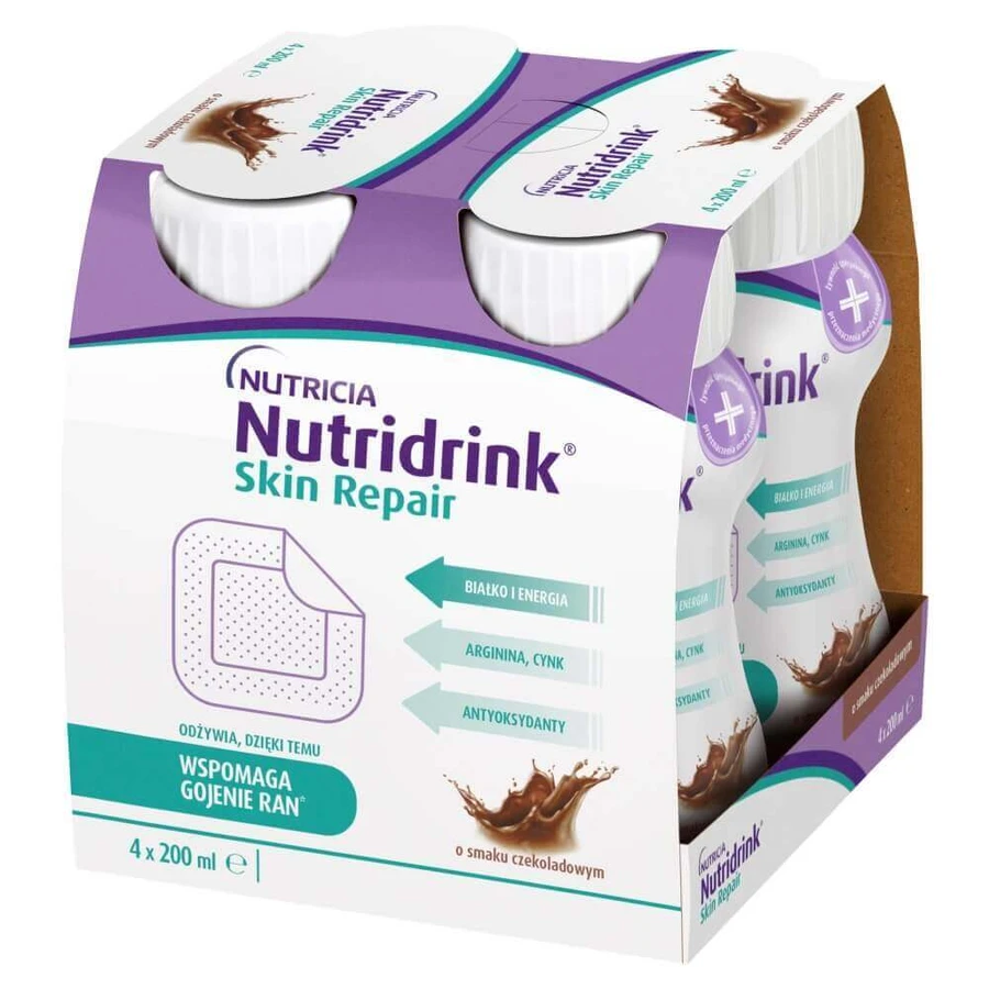 Энтеральное питание Nutridrink Skin Repair, со вкусом шоколада, 4 х 200 мл: цены и характеристики