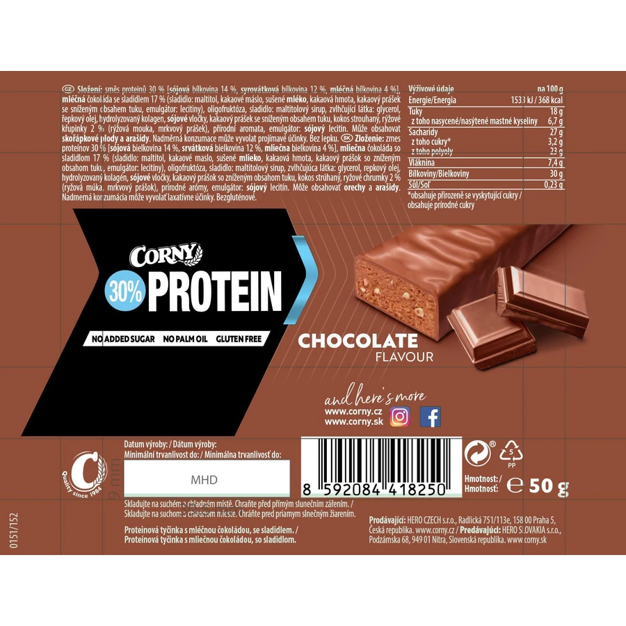 Corny Protein 30% протеїновий гарбузовий молочний шоколад 50 г: ціни та характеристики