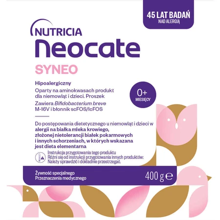 Neocate Syneo, для немовлят та дітей з алергією на білок коров'ячого молока та харчовою непереносимістю, з народження, порошок, 400 г: ціни та характеристики
