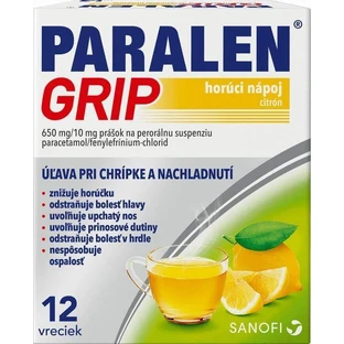 Горячий напиток Парален Грипп (Paralen Grip) со вкусом лимона, 12 пакетиков