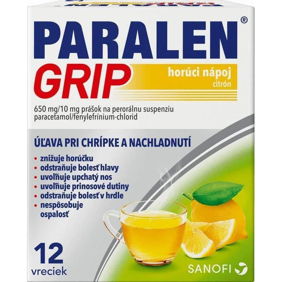Горячий напиток Парален Грипп (Paralen Grip) со вкусом лимона, 12 пакетиков: цены и характеристики