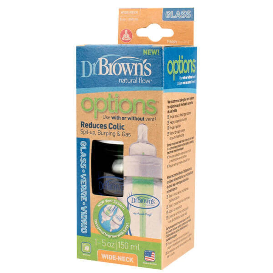 Dr Brown's, стеклянный флакон, широкое горлышко Options +, 150 мл, 1 шт.: цены и характеристики