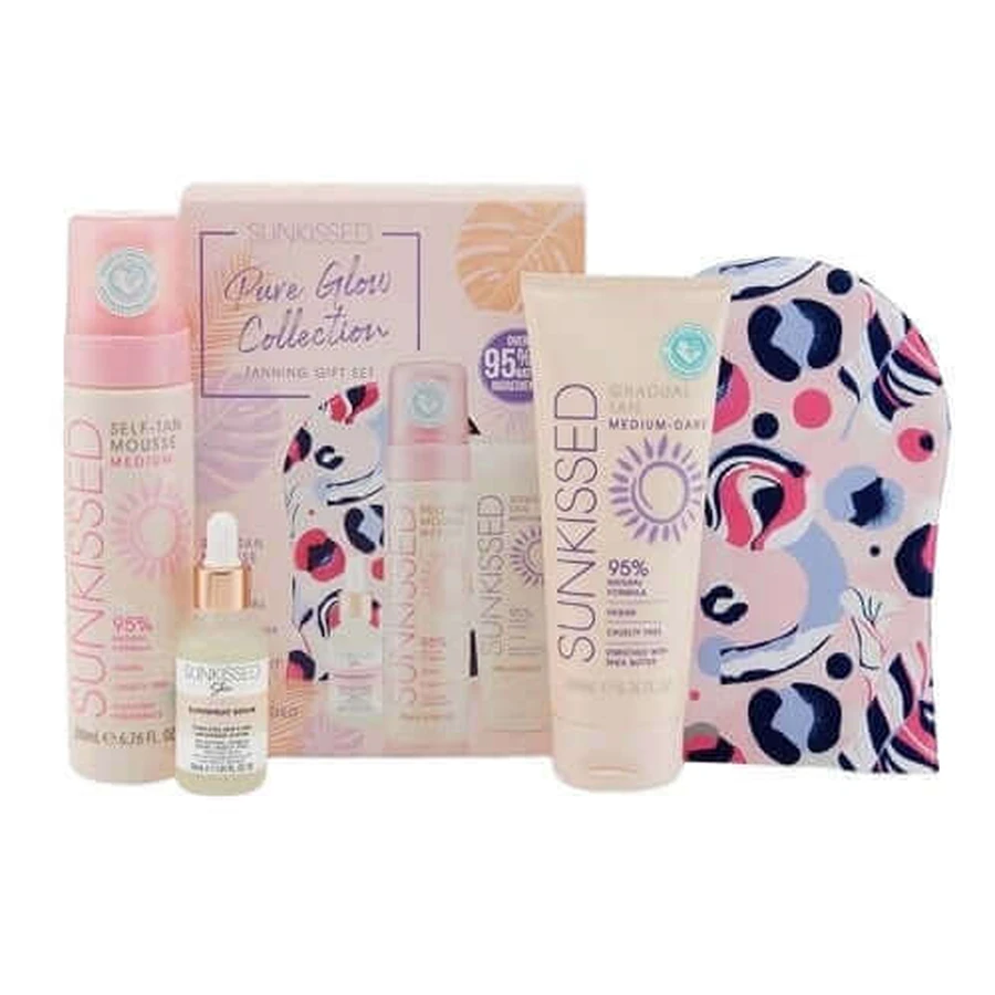 Подарунковий набір для засмаги Sunkissed, колекція Pure Glow, з пінкою для автозасмаги: ціни та характеристики