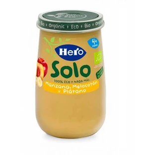 Органическое пюре из яблок, персиков и бананов Соло, +4 месяца, 190 гр, Hero Baby