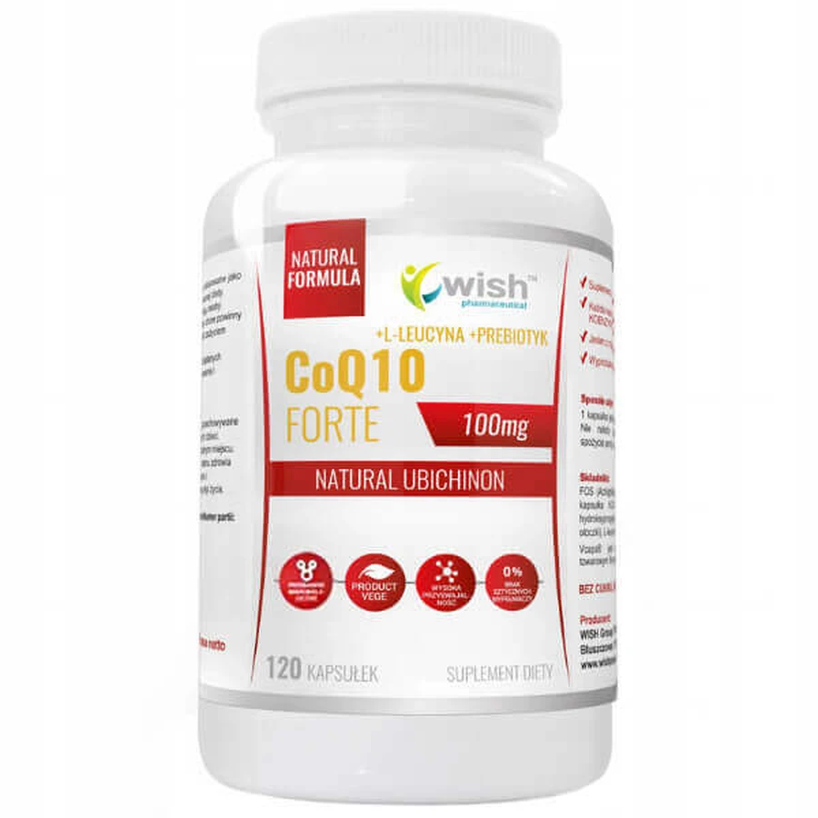 Wish CoQ10 Forte 100 мг, убіхінон + L-лейцин + пребіотик, 120 капсул: ціни та характеристики