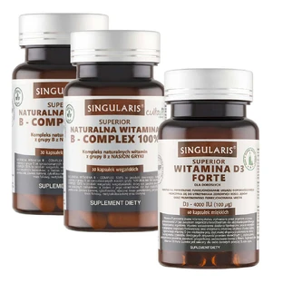 Набір Singularis Superior Natural Vitamin B- Complex 100%, 2 x 30 капсул + Вітамін D3 Forte 4000 МО, 60 мікрокапсул безкоштовно