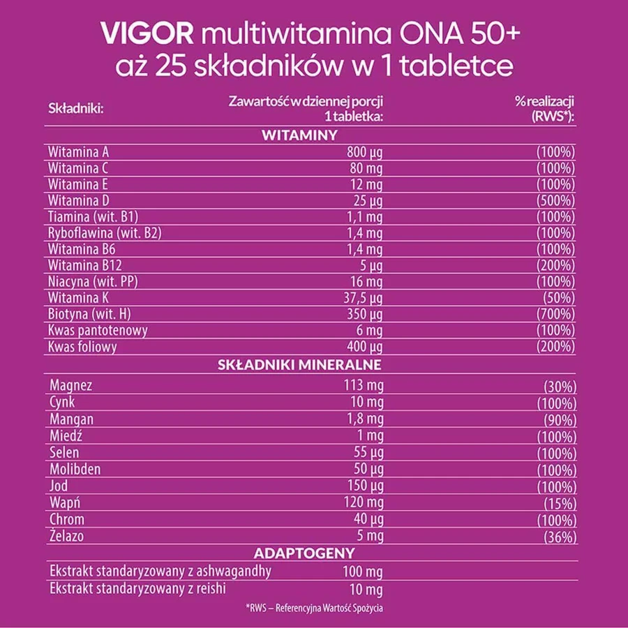 Мультивитамины Vigor Ona 50+, 60 таблеток: цены и характеристики