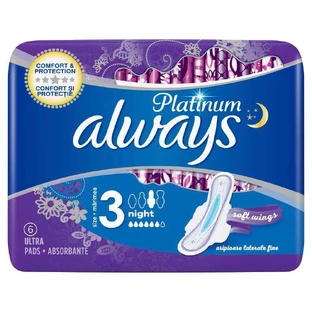 Прокладки Always Platinum Ultra Night, ночные, 6 капель, 6 шт.