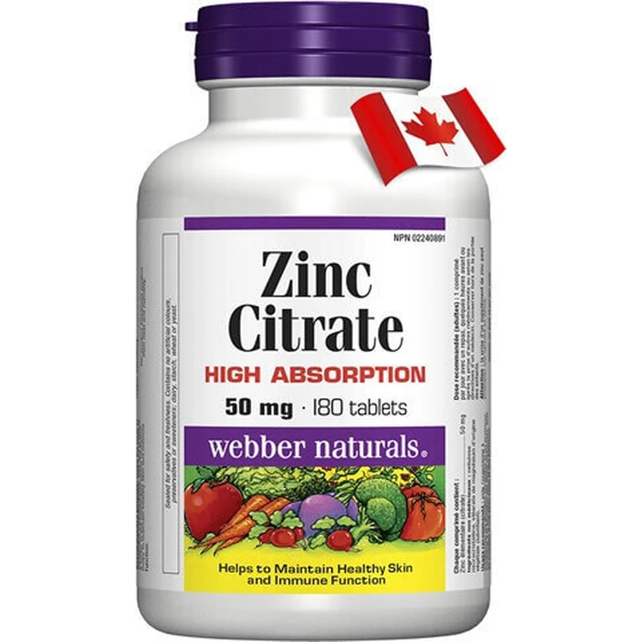 WEBBER NATURALS Цинк 50 мг цитрат 1×180 табл.: ціни та характеристики