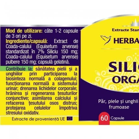 Кремній Herbagetica Siliciu Organic, 120 капсул: ціни та характеристики