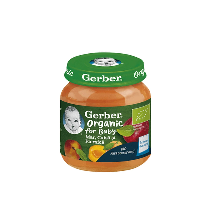 Органічне пюре з яблук, персиків та абрикосів, 125 г, Gerber: ціни та характеристики