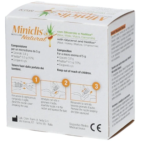 Миниклис натуральный микроклизмы для взрослых, 6 шт. х 10 г, Sella Farmaceutici: цены и характеристики