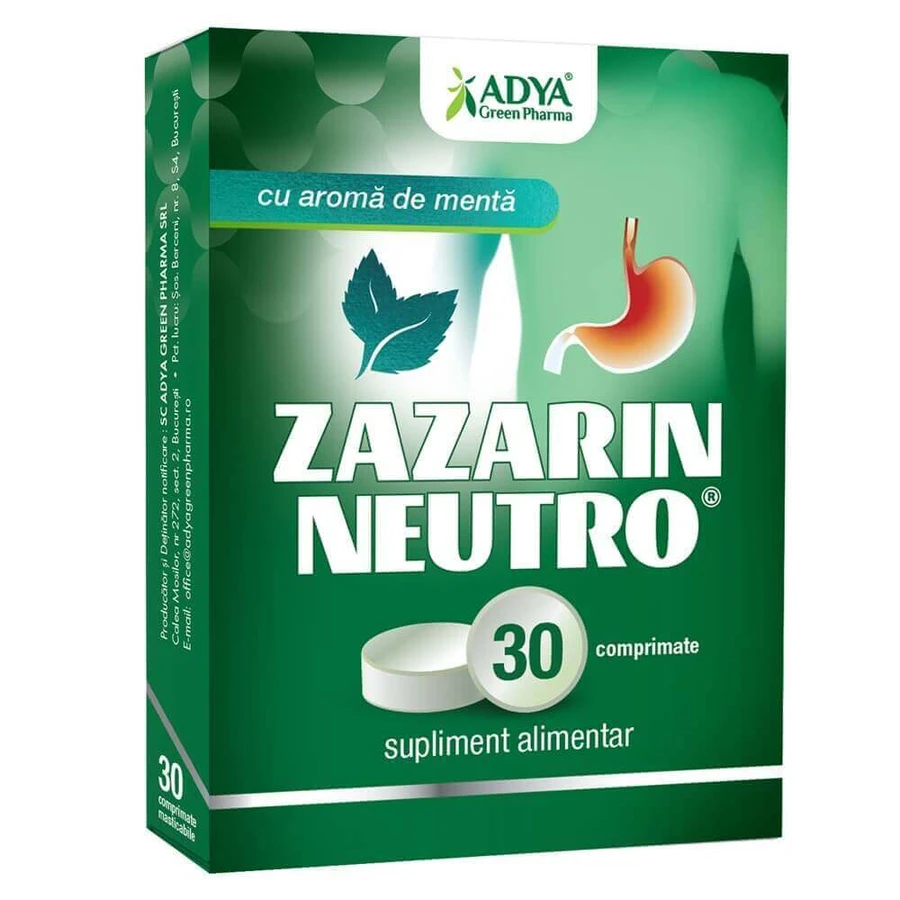 Дієтична добавка від печії Зазарин Нейтро М'ята, 30 таблеток, Adya Green Pharma: ціни та характеристики