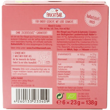 Злаковый батончик Fruchtbar Bio, клубника, яблоко, овес, после 12 месяцев, 6 х 23 г: цены и характеристики