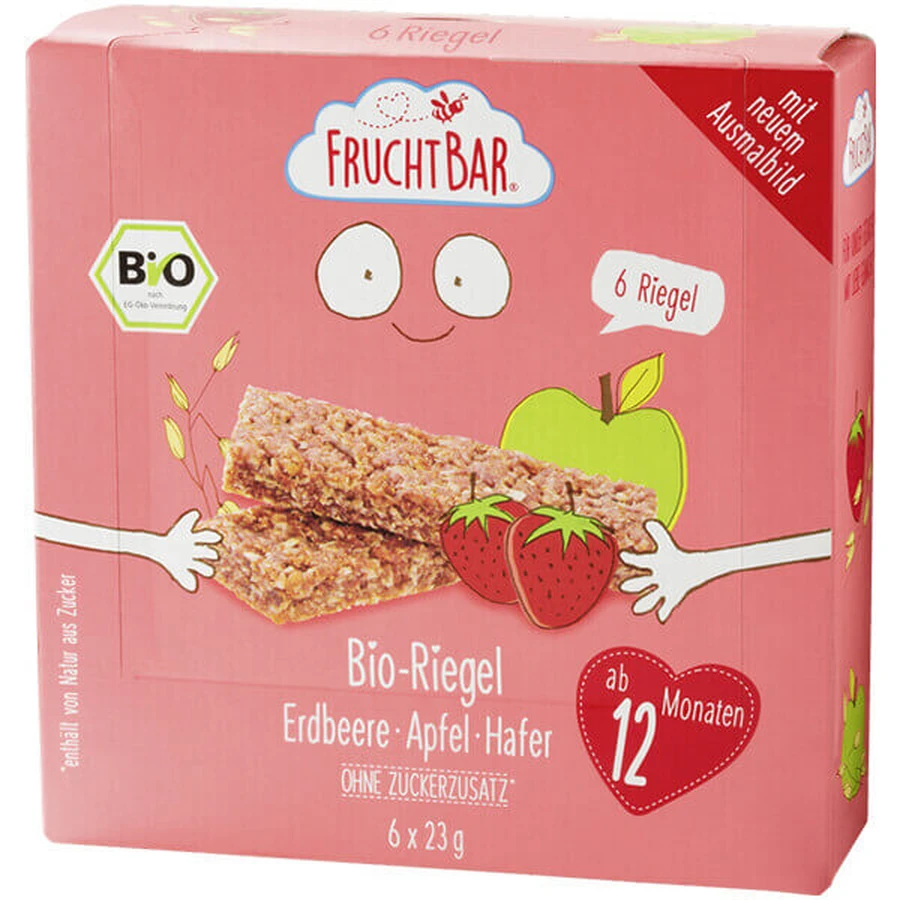 Злаковый батончик Fruchtbar Bio, клубника, яблоко, овес, после 12 месяцев, 6 х 23 г: цены и характеристики