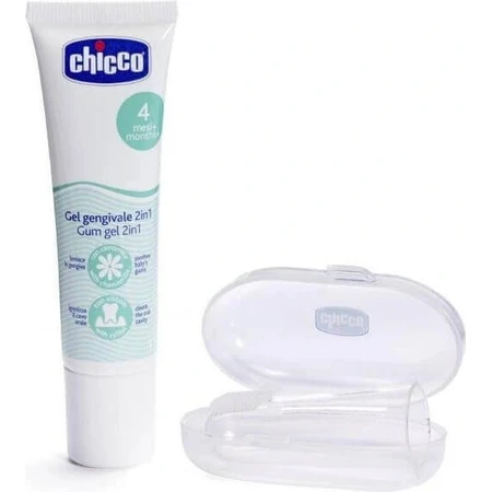 CHICCO Успокаивающий зубной гель и набор пальчиковых щеток с футляром 4м+ 1×1 шт.: цены и характеристики