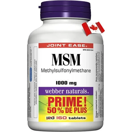 WEBBER NATURALS MSM 1000 mg BONUS 1×160 tbl, харчова добавка: ціни та характеристики