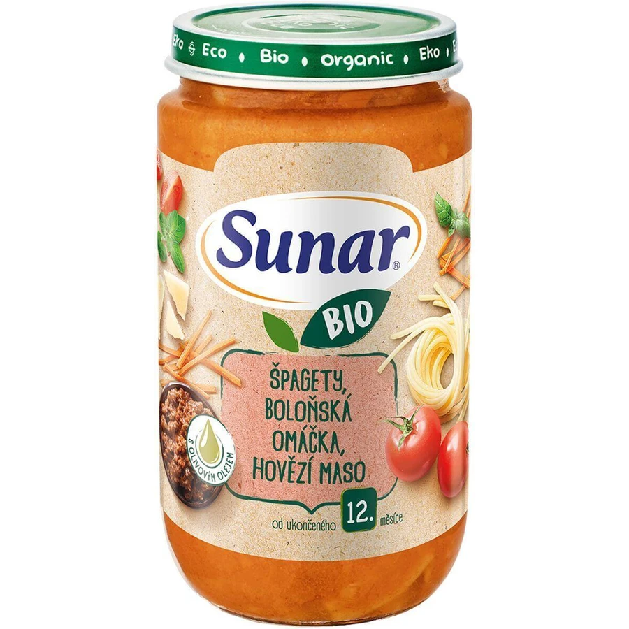 Пагетти з гарніром Sunar BIO, соус болоньєзе, яловичина 12м+, 235 г: ціни та характеристики