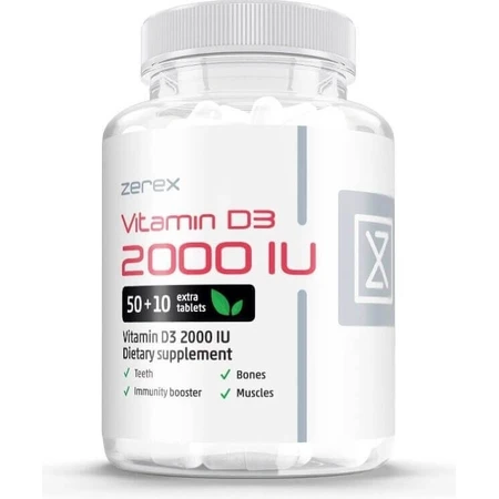 Zerex Вітамін D 2000 МО 1×60 таблеток, дієтична добавка: ціни та характеристики