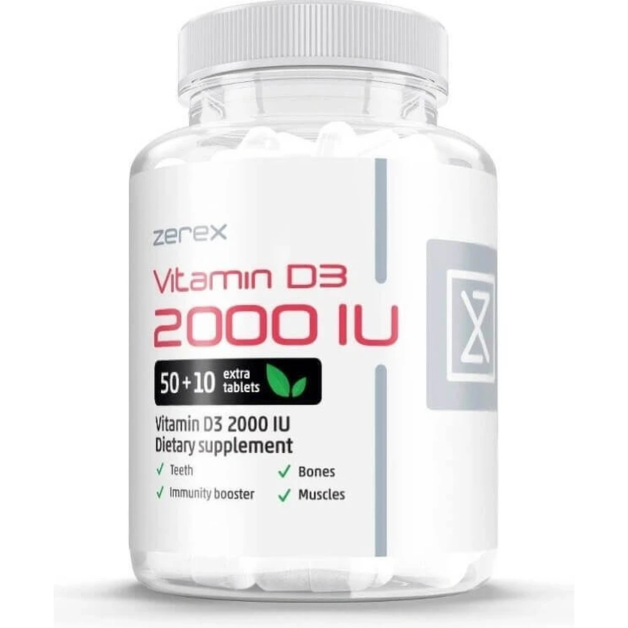 Zerex Вітамін D 2000 МО 1×60 таблеток, дієтична добавка: ціни та характеристики