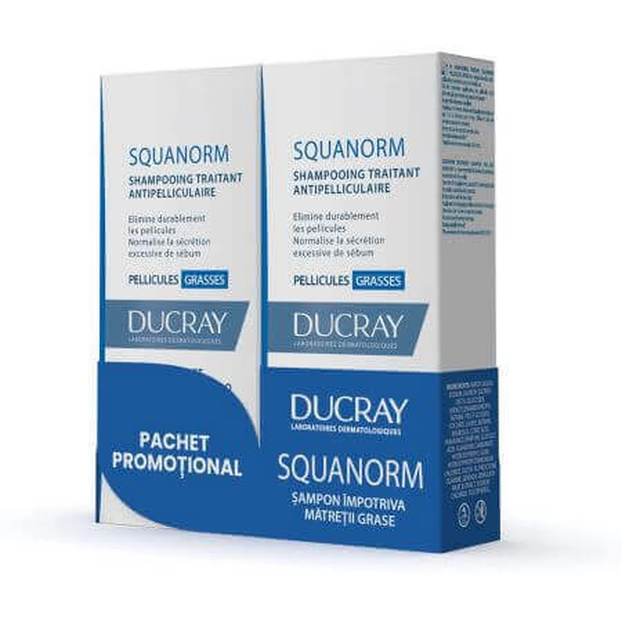 Упаковка Шампунь проти жирної лупи Squanorm 2х200 мл, Ducray: ціни та характеристики