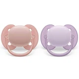 Пустышка Philips Philips Avent Ultra Soft, 0-6 месяцев, 2 штуки, розовая и фиолетовая, SCF091/31, Philips