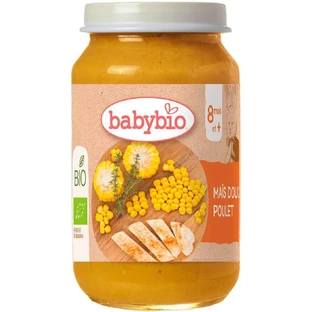 BABYBIO органическая сладкая кукуруза с фермерской курицей 1×200 г, органический овощной гарнир