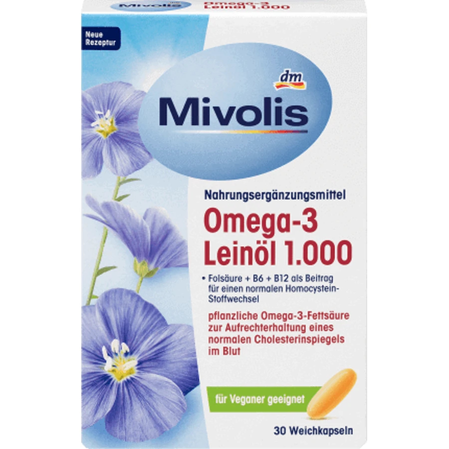 Лляна олія Mivolis Омега-3 1000 капсул, 30 капс.: ціни та характеристики